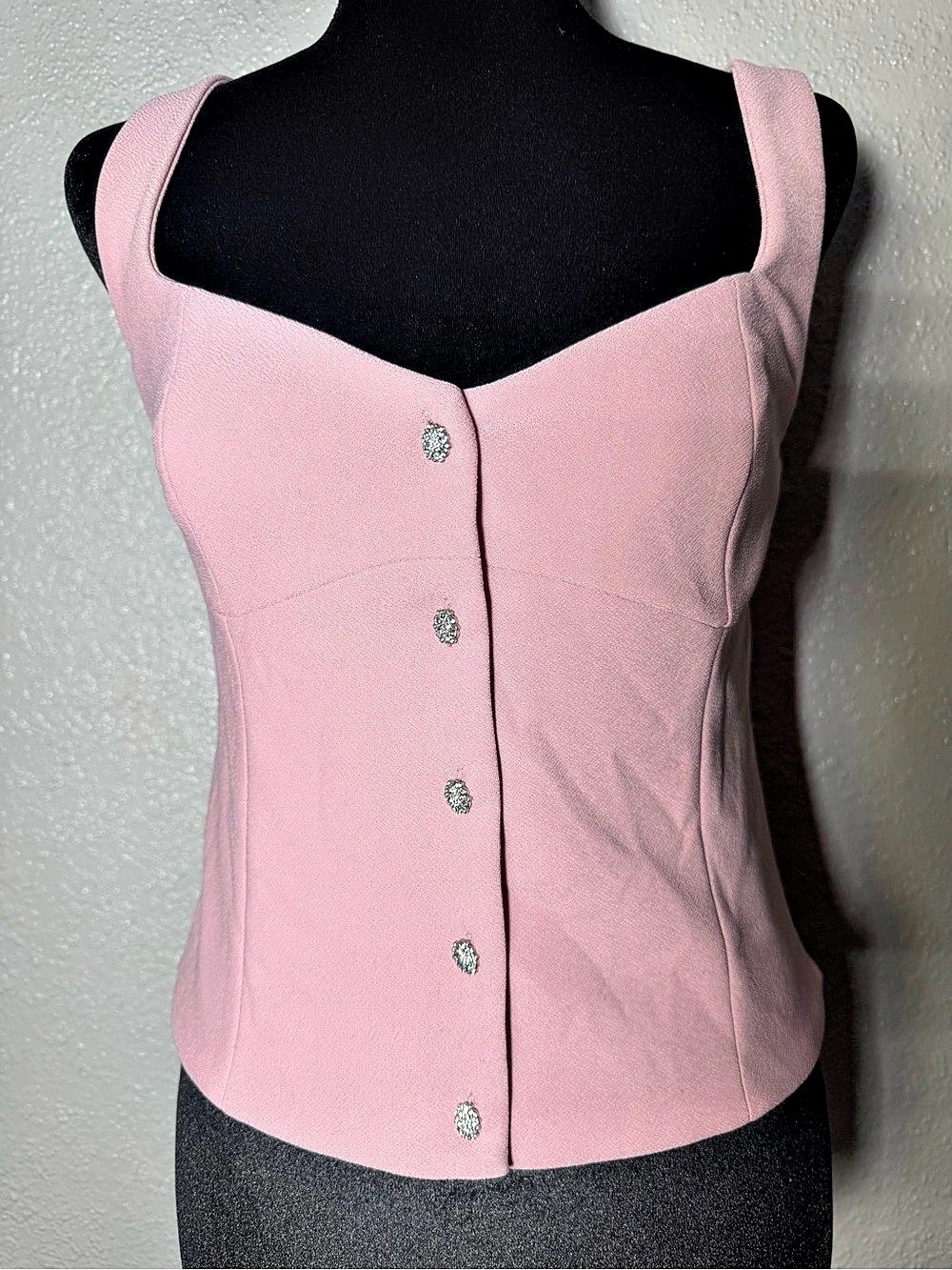 ZARA Pink Tank Top Sweetheart Neckline Rhinestone Button Vest Size M